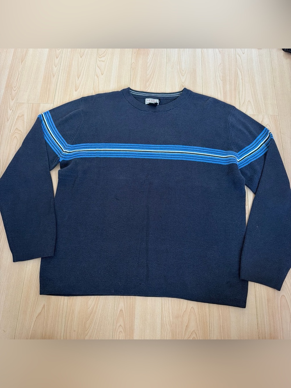 Arizona Jean Company Navy Crewneck Sweater with Blue Stripes